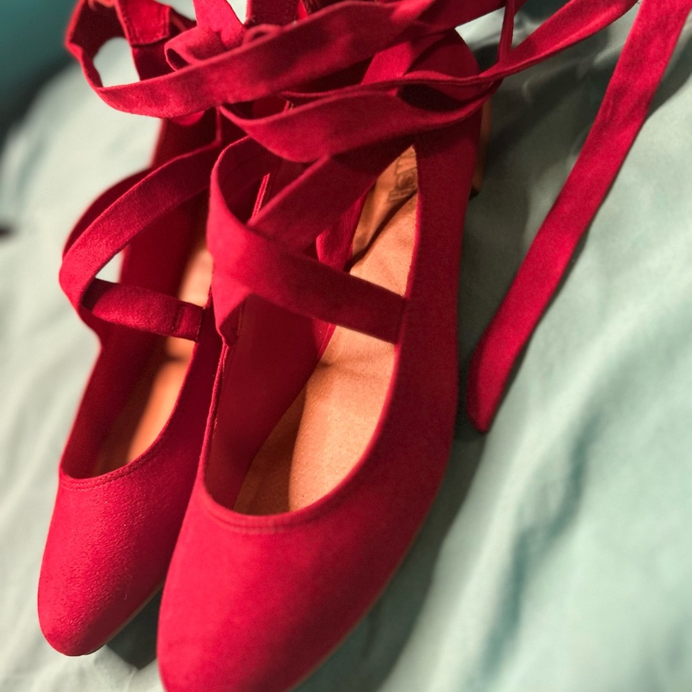 Brash Red Flats with Mary Jane Strap